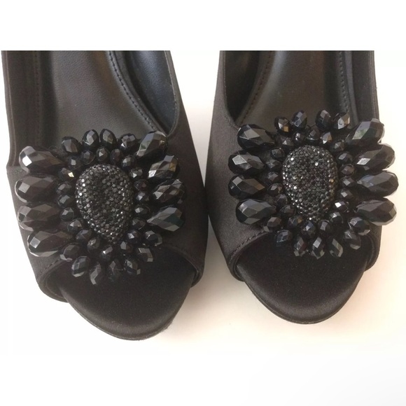 Apt 9 Arden Open Toe Satin Stiletto High Heel Black Beaded Decoration Size 9 - Picture 4 of 12